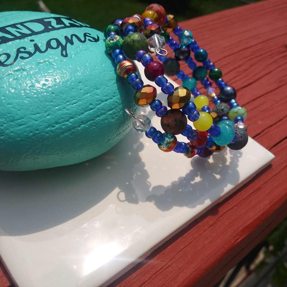 NEW Jasper Lava Stone Blue Opal Bracelet Gemstone Unique Gift Festival Handmade - Picture 6 of 16